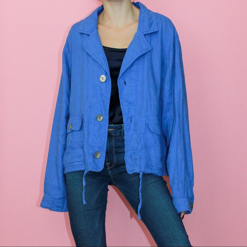VTG 90s NWT Chico's Mediterranean Blue 100% Linen 'Railroad' Jacket Size 3